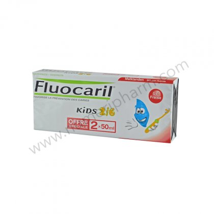 Fluocaril kids 2-6ans, dentifirice gel fraise, 2x50ml